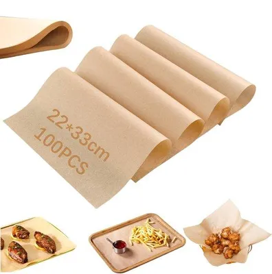 Immagine prodotto di Carta da forno ecologica per friggitrici ad aria, 22x33 cm, 100 fogli, resistente all'olio, adatta per panini.