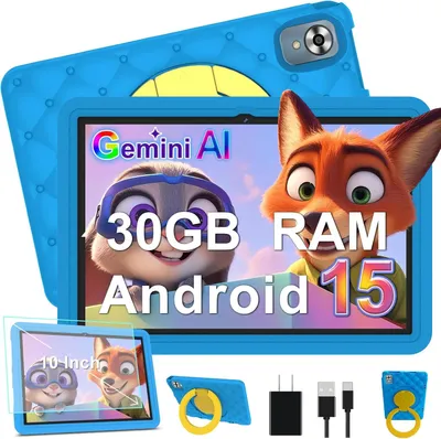 Produktbild von Kinder Tablet 10 Zoll Android 15, 30GB RAM, 64GB ROM, 2TB Erweiterbar, WiFi 6, Widevine L1, Kindersicherung, 6000mAh Akku