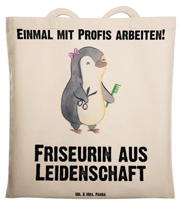 Produktbild von Mr. & Mrs. Panda Jutebeutel Friseurin Leidenschaft - Transparent - Geschenk, dokumententasche, Shopping Tasche, Beruf, Spruch, Stoffbeutel, Tote Bag, Friseursalon, Witzig