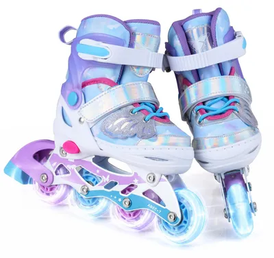 Produktbild von KOMFOTTEU Kinder Inliner mit LED-Rollen, 4 Größen verstellbare Inline Skates für Mädchen & Jungen, Schmetterling Rollschuhe mit Klettverschluss & Fersenbremse, Rollerblades für drinnen & draußen(M)