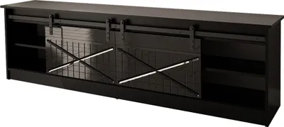 Produktbild von TV Schrank GRANERO 200 cm SCHWARZ GLANZ gefräster Fronten MDF Lowboard Tisch Sideboard Kommode Hi-Fi Tisch Fernsehtisch Moderner Cottage-Stil Landhausstil Rustikaler Stil TV-Stand Hochwertiges
