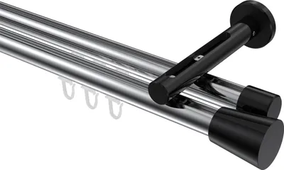 Produktbild von Interdeco Innenlaufstange / Gardinenstange mit Innenlauf Chrom / Schwarz, Typ Siteno Sitra (Konus), 20 mm Ø 2-läufig, 440 cm