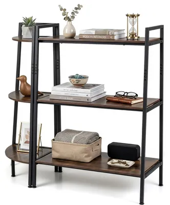 Produktbild von COSTWAY Bücherregal mit Kippschutz & Füßen, 2-teiliges Regal mit Leiterregal & Eckregal, Standregal, Aufbewahrungsregal für Wohnzimmer & Küche
