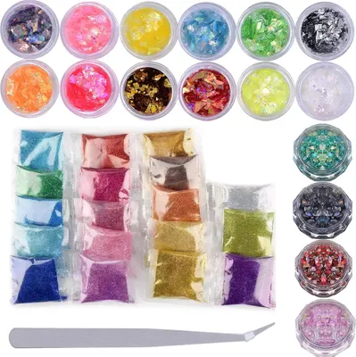 Produktbild von Glitter - 31-teiliges Nagelkunst-Kosmetik-Glitter-Set - Glitter-Set für Slime-Zusätze - Glitter-Make-up - Feine und grobe Glitter-Kombination für Nägel - Bastelarbeiten und Harzformen