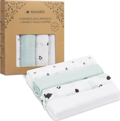 Produktbild von Navaris Baby Mullwindel Set - 4x Mulltuch zum Stillen Pucken Wickeln - 80x80cm Pucktuch Spucktuch - Stilltuch aus Viskose und Baumwolle - Sterne