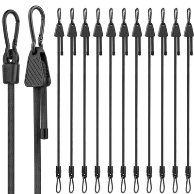 Image de Élastiques de fixation avec crochets, réglables, 122 cm, lot de 12, couleur noire, en latex