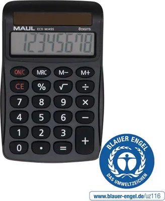 Produktbild von MAUL Tischrechner ECO MJ 455 LCD-Anzeige 1-zeilig, 8 Ziffern Solar 11.2 x 7.1 x 2 cm schwarz