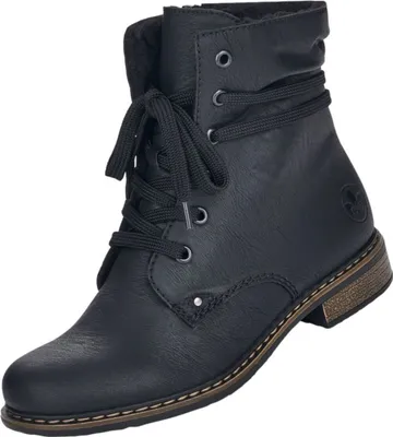 A studio shot of a black ankle boot.