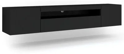 Image de Lowboard TV Armoire Aura 200 cm Suspendue ou posée universelle Armoire basse TV Board Sideboard HiFi Table Armoire suspendue Noir mat sans LED