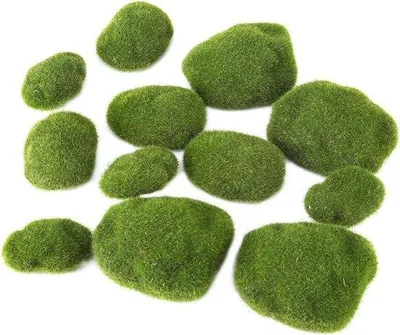Produktbild von Simulierter Gras für Bonsai - 12 Stück Fauxgrün bedeckte Steine.