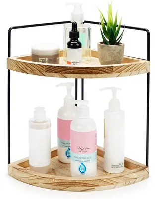 Produktbild von Ibenzoa® Eckregal zweistöckig – platzsparendes Regal für Bad & Küche, 2 Holzablagen, rostbeständiges Metallgestell, 28,5 x 22 x 33 cm, bis 8 kg