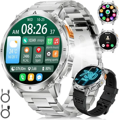 Produktbild von Herren-Smartwatch mit Bluetooth-Anrufen 3 ATM Wasserdichtigkeit LED-Taschenlampe, über 110 Sportmodi, Herzfrequenzmessung, Schlafüberwachung, SpO2