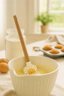 Image de Spatule en silicone 23 cm avec manche en bois pour pâtisseries, motif ananas