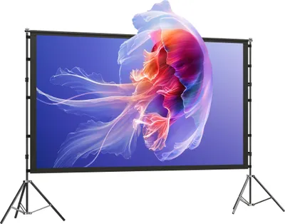 Produktbild von 100 Zoll 16:9 HD 4K/8K Projektor-Leinwand mit Ständer, tragbare doppelseitige Leinwand mit klappbaren Stativen, Weiß