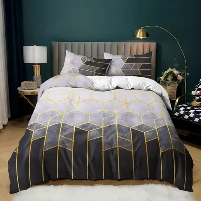 Immagine prodotto di Set di lenzuola matrimoniali 200x220 cm, colore grigio a righe, in microfibra, con 2 federe 80x80 cm