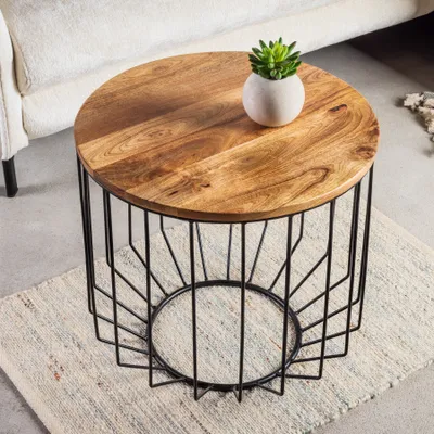 Produktbild von riess-ambiente Runder Couchtisch FACTORY LOFT 50cm natur Mangoholz schwarzes Metallgestell Beistelltisch Tisch