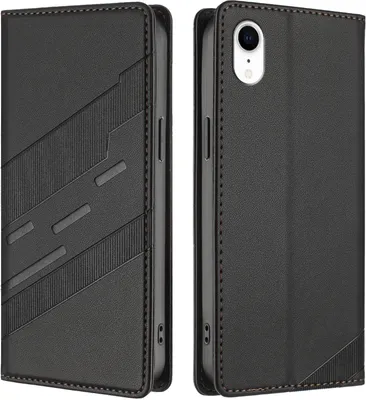 Produktbild von Hülle für iPhone XR, Kunstleder Brieftaschen Handyhülle mit Kartenfach und Standfunktion Schwarz