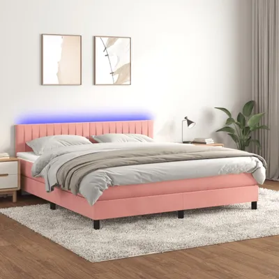 Produktbild von The Living Store Boxspringbett mit Matratze & LED Rosa 160x200 cm Samt