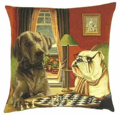 Produktbild von Gobelin Kissen Hunde Schach