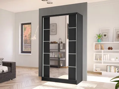 Obrázek produktu pro Úzká šatní skříň se zrcadlem 100 cm VILMEA 3 - černá