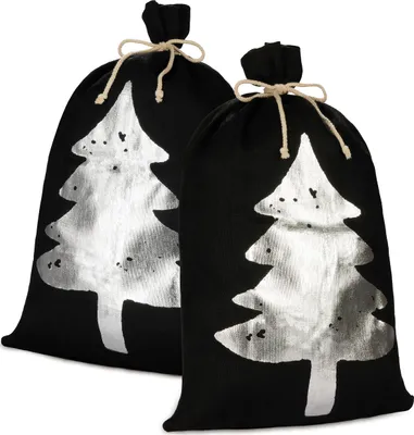 Immagine prodotto di BRUBAKER Sacco di Natale nero con abete argentato - 80 cm Sacco regalo di Natale - Sacco di Babbo Natale sacco di iuta, 2 pezzi