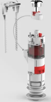 A 3D rendering of a toilet flush valve assembly against a plain background.