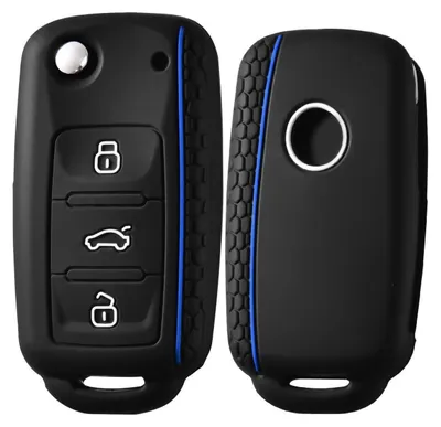 Produktbild von Autoschlüssel Hülle Silikon für VW Golf Polo Passat Skoda Seat 3-Tasten Blau