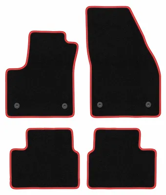 Produktbild von Velours-Fußmatten für Opel Meriva B 2010-2017 (Minivan) – 4-tlg, Schwarz/Rot, passgenau – Wielganizator CARLUX