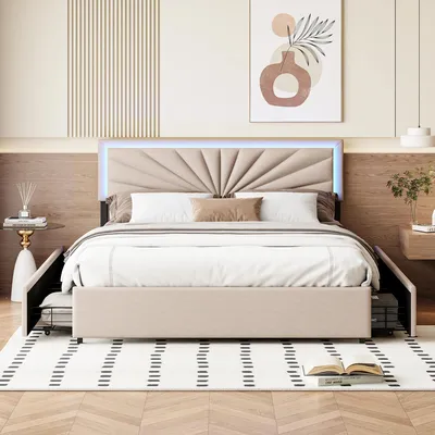Obrázok produktu pre Moderná manželská posteľ 140 x 200 cm – posteľový rám – zamat – 4 zásuvky – kovový rám – MDF lamely – bez matraca