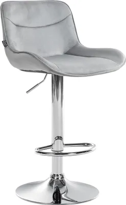 Produktbild von Barhocker RAGAD - Samt Grau 49x51x85 cm Silber | Barstuhl Höhenverstellbar Mit Lehne Drehbar Tresenhocker Tresenstuhl Kneipenhocker Kneipenstuhl
