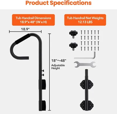 Produktbild von Whirlpool Handlauf - Sicherheitsgriff - Höhe 120 cm, verstellbar - 360° drehbarer rutschfester Griff - Tragkraft 270 kg - Robuste Metallkonstruktion - Für innen & außen
