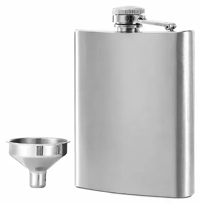Flachmann Edelstahl 304, 8 oz mit Trichter, silber