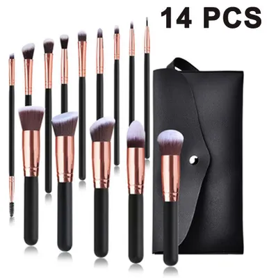 Produktbild von 14-teiliges Make-up-Pinselset mit hochwertigen synthetischen Pinseln zum Verblenden von Foundation, Puder, Rouge, Concealer und Lidschatten.