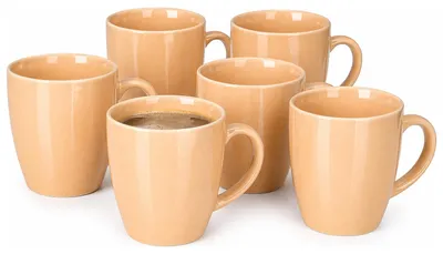Produktbild von Vessia Design Kaffeebecher/Tassen mit Henkel - 6x Stuck - beige - Keramik - 330 ml