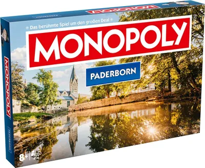 A Monopoly board game box featuring a city scene.