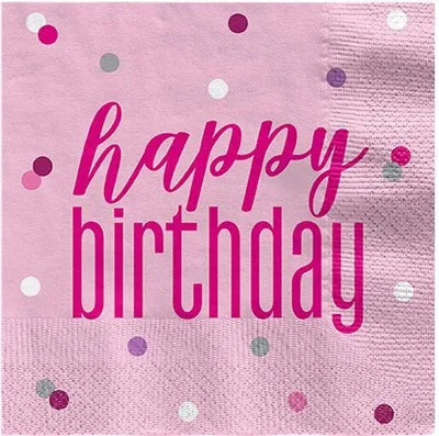 Produktbild von 16 Sparkling Pink Birthday Servietten 33 x 33cm
