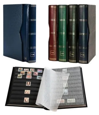 Produktbild von Prophila Collection 64 Schwarze Seiten Briefmarkenalbum wattiert mit Kassette blau