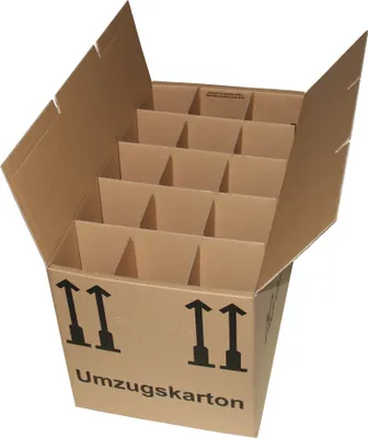 Produktbild von A&G-heute Gläserkartons Flaschenkartons Geschirrkartons 2-Wellig inkl. Gläsereinsatz für 15 Flaschen Gläser Stück: 10