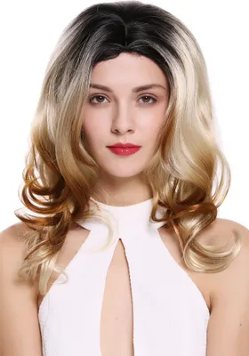 Produktbild von WIG ME UP Perücke Lang Gewellt Mittelscheitel Ombre Schwarz Blond DW1595-Y24BSP613Y1BY27