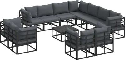 Produktbild von Gartensofa-set mit Kissen 12 pcs Schwarz Aluminium