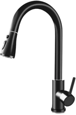 Produktbild von Küchenwasserhahn aus Edelstahl mit Ausziehschlauch, gebürstet, mit doppeltem Wassermodus, 360-Grad-Drehung, Einhandwasserhahn für Einzelwaschbecken, Ersatzstangenwasserhahn mit Metallgewinde für Wasserhahnrohr