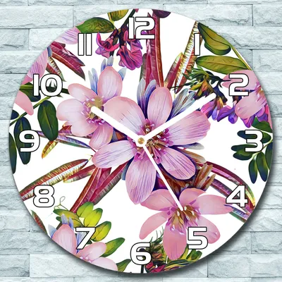 Produktbild von Wanduhr aus Glas Rund fi 30 Rosa Blumen Kunst Quarz Deko Schlafzimmer Büro