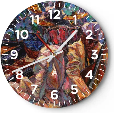 Produktbild von Wanduhr - Rund - Glasuhr - Jazz Musik Band - 40x40cm - Schleichendes Uhrwerk - Lautlos - zum Aufhängen bereit - Dekoration Modern - Wanddekoration aus Glas - C4AR40x40-3481