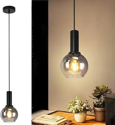 Produktbild von ZMH Hängelampe Vintage Pendelleuchte Esstisch Glas Hängeleuchte 1Flammig Schwarz Esszimmerlampe Industrial E27 Pendellampe Höhenverstellbar Esstischlampe für Wohnzimmer Küche (ohne Leuchtmittel)