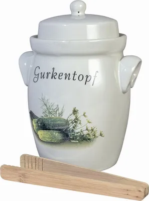 Image de SCHMITT Pot à cornichons 5L crème Céramique, avec pince en bois