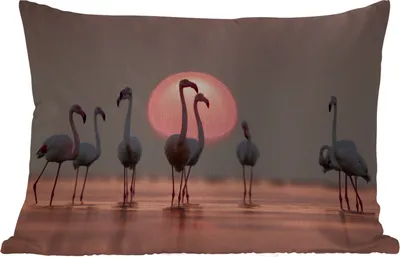 Produktbild von MuchoWow® Outdoor Kissen - Vogel - Flamingo - Sonnenuntergang - Rosa - 50x30 cm - Wetterfest - Lounge Kissen - Sofa kissen - Wohnzimmer Dekoration