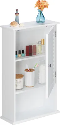 Produktbild von Relaxdays Badschrank, 3 Fächer, Lamellentür, geringe Tiefe, HBT 70 x 42 x 16,5 cm, platzsparend, Badezimmerschrank, weiß