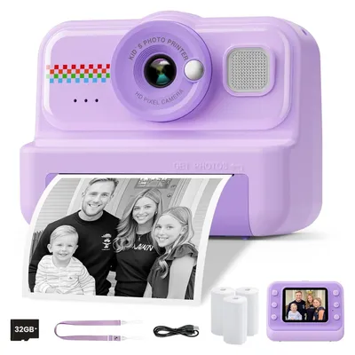 Produktbild von 1080P Sofortbildkamera Kinder mit 32GB Karte & 3 Rollen Druckpapier, lustige Kinderspielzeug Geschenke für Jungen & Mädchen von 3-12 Jahren