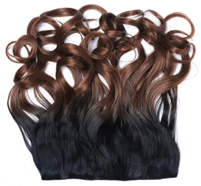 Produktbild von WIG ME UP Clip-in Extension Haarverlängerung Hinterkopf breit lockig Ombre Schwarz Goldbraun CMT-863-1BTT12