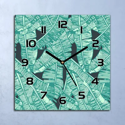 Produktbild von Wanduhr Echt-Glas-Küchenuhr Exotische Palmen Quarz Lautlos 30x30 Deko Bilder